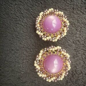 Vintage Elegant Purple and Gold Beaded Earrings